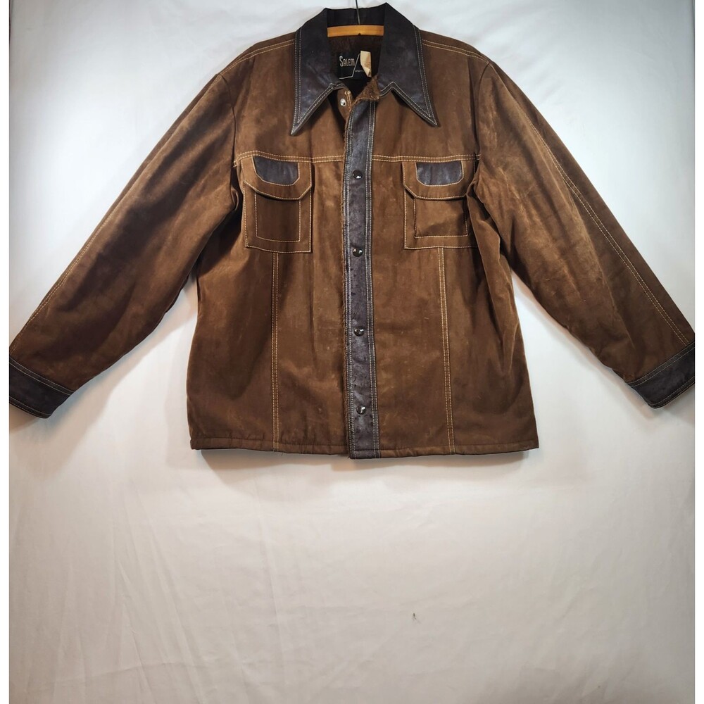 Vintage Salem Sports Mens Faux Suede & Leather Coat Size Large 70s Cowboy Hippie